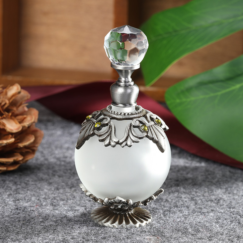 Perfume Fragrance Refill - โลหะเงินโบราณขวดน้ําหอมแก้ว 25ml เติม Frost รอบสีเขียวมะกอก Rhinestone