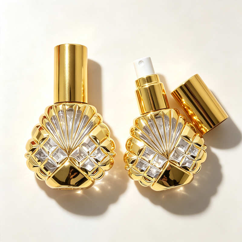 Perfume Fragrance Story - ขวดสเปรย์น้ำหอมแก้วขนาด 15 มล. รูปทรงเปลือกหอยขนาดเล็ก ขวดเปล่าสำหรับเครื่องสำอางหรือแอลกอฮอล์ พร้อมหัวฉีดสเปรย์แบบพกพา