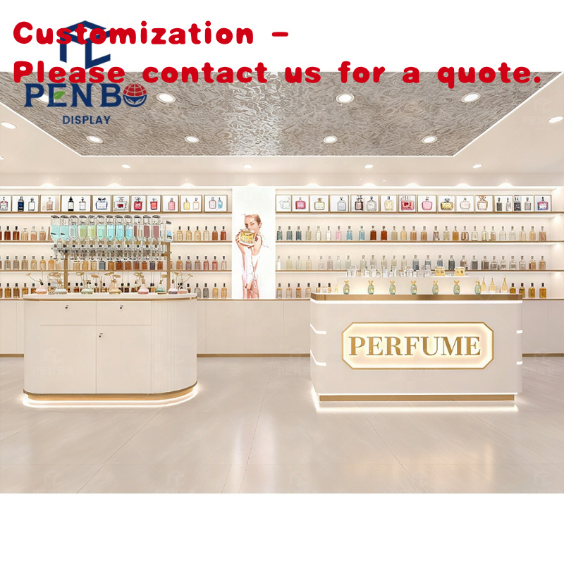 Perfume Fragrance Store - ตู้โชว์น้ำหอมสีขาวหรูหราพร้อมดีไซน์โดดเด่นสำหรับร้านค้า ตู้โชว์น้ำหอมอาหรับระดับไฮเอนด์สำหรับห้างสรรพสินค้า